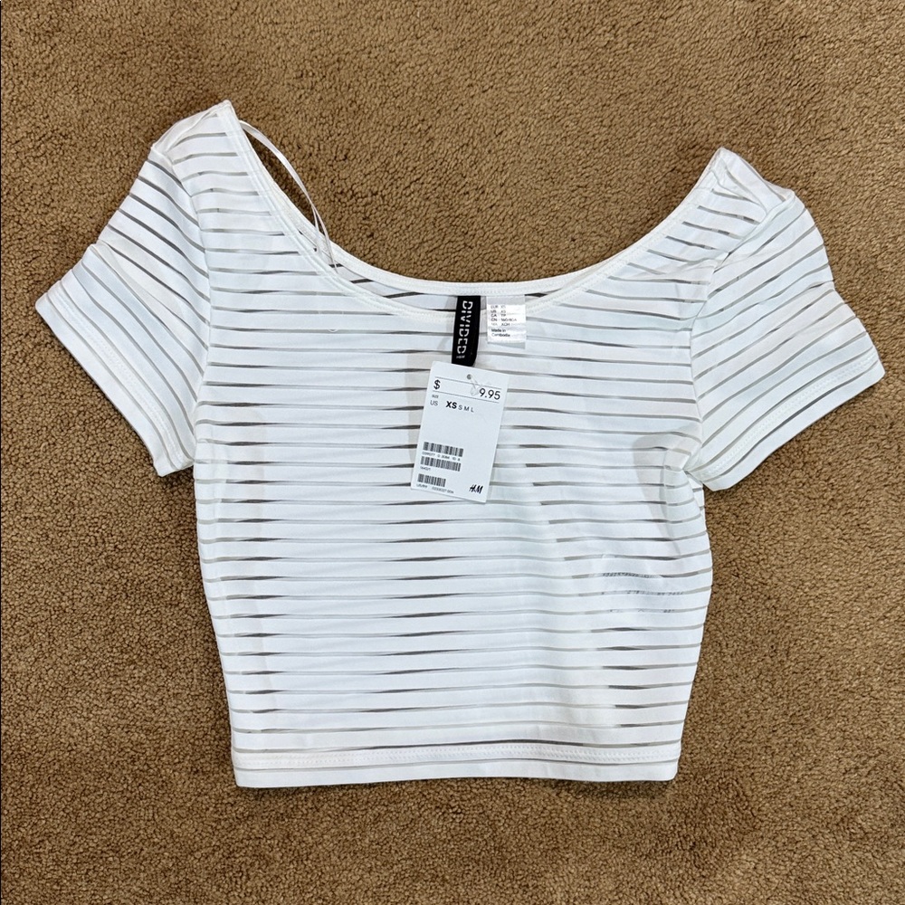 H&M White and Black Striped Crop Top